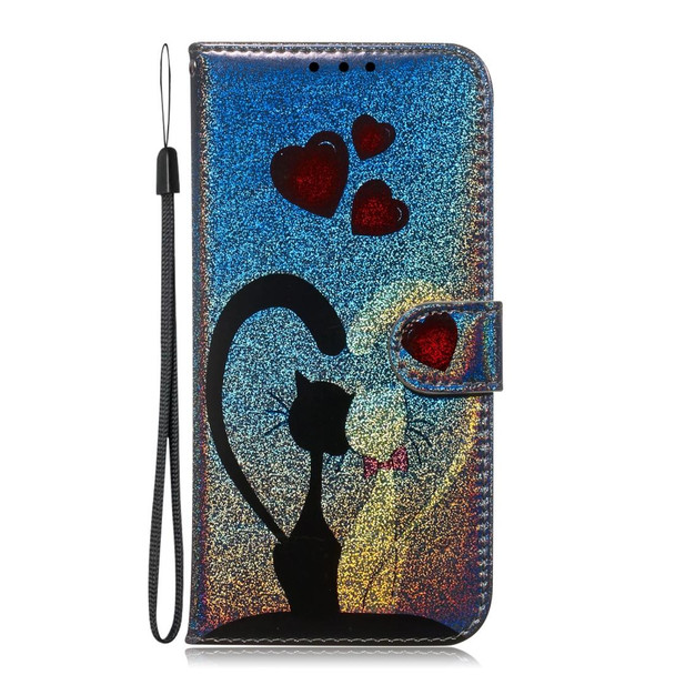 Colored Drawing Pattern Colorful Magnetic Buckle Horizontal Flip PU Leatherette Case with Holder & Card Slots & Wallet & Lanyard - Galaxy S9+(Love Cat)