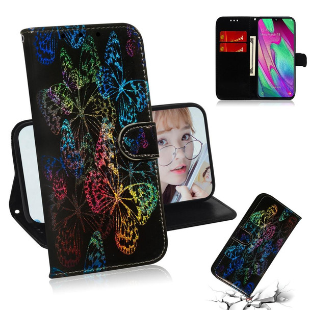 Colored Drawing Pattern Colorful Magnetic Buckle Horizontal Flip PU Leatherette Case with Holder & Card Slots & Wallet & Lanyard - Galaxy A40(Butterfies)