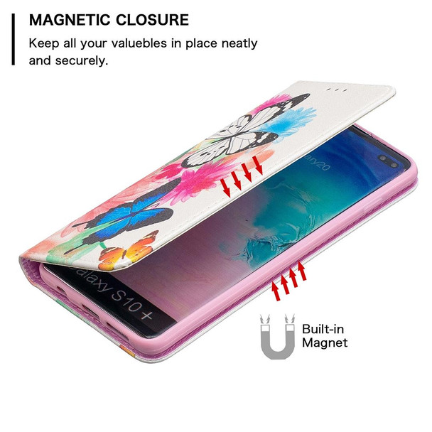 Samsung Galaxy S10 Plus Colored Drawing Pattern Invisible Magnetic Horizontal Flip PU Leather Case with Holder & Card Slots & Wallet(Two Butterflies)