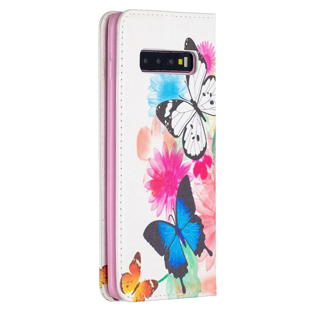 Samsung Galaxy S10 Plus Colored Drawing Pattern Invisible Magnetic Horizontal Flip PU Leather Case with Holder & Card Slots & Wallet(Two Butterflies)