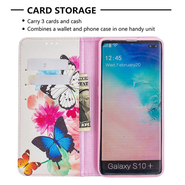 Samsung Galaxy S10 Plus Colored Drawing Pattern Invisible Magnetic Horizontal Flip PU Leather Case with Holder & Card Slots & Wallet(Two Butterflies)