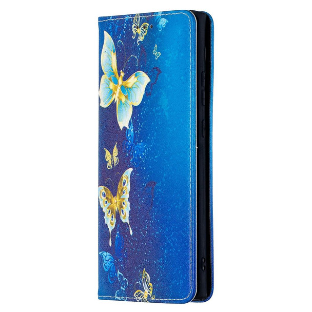 Samsung Galaxy Note20 Ultra Colored Drawing Pattern Invisible Magnetic Horizontal Flip PU Leather Case with Holder & Card Slots & Wallet(Gold Butterflies)