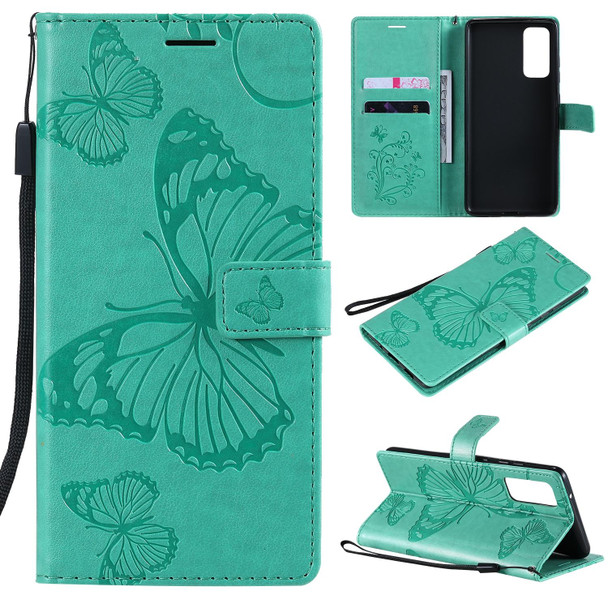 Samsung Galaxy S20 FE 5G / S20 Lite 3D Butterflies Embossing Pattern Horizontal Flip Leather Case with Holder & Card Slot & Wallet(Green)
