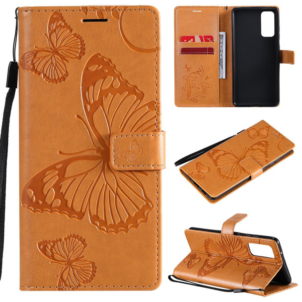 Samsung Galaxy S20 FE 5G / S20 Lite 3D Butterflies Embossing Pattern Horizontal Flip Leather Case with Holder & Card Slot & Wallet(Yellow)