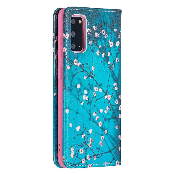 Samsung Galaxy S20 Colored Drawing Pattern Invisible Magnetic Horizontal Flip PU Leather Case with Holder & Card Slots & Wallet(Plum Blossom)