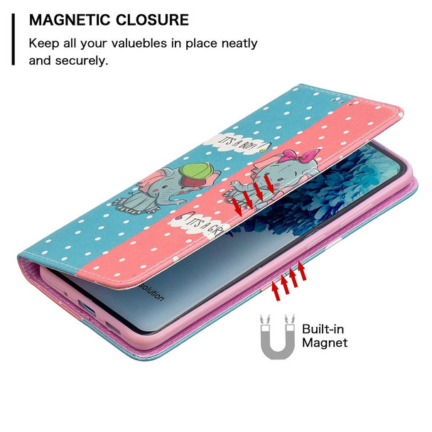 Samsung Galaxy S20 Plus Colored Drawing Pattern Invisible Magnetic Horizontal Flip PU Leather Case with Holder & Card Slots & Wallet(Elephants)