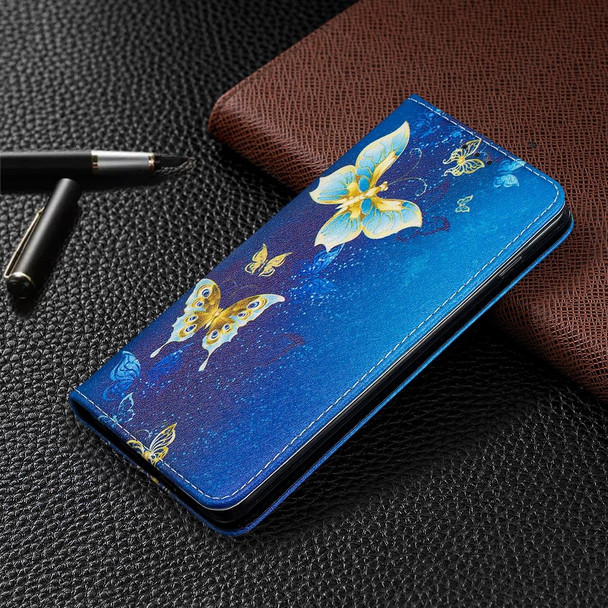 Samsung Galaxy S10 Plus Colored Drawing Pattern Invisible Magnetic Horizontal Flip PU Leather Case with Holder & Card Slots & Wallet(Gold Butterflies)