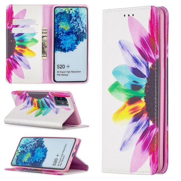 Samsung Galaxy S20 Plus Colored Drawing Pattern Invisible Magnetic Horizontal Flip PU Leather Case with Holder & Card Slots & Wallet(Sun Flower)