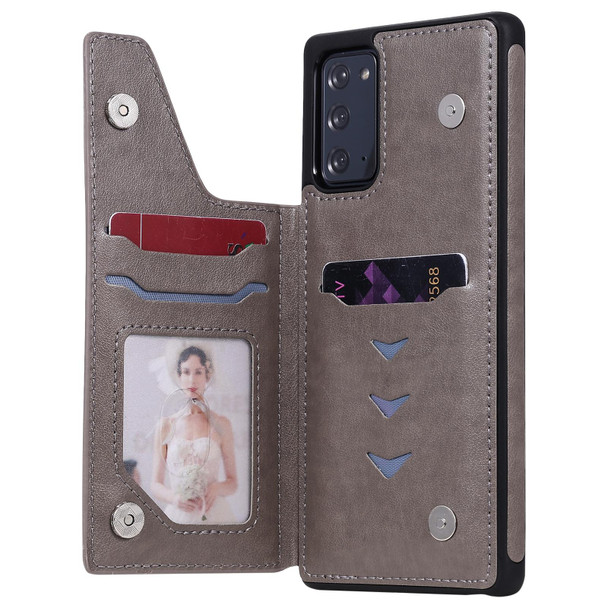 Butterfly Embossing Pattern Shockproof Protective Case with Holder & Card Slots & Photo Frame - Samsung Galaxy Note20(Grey)