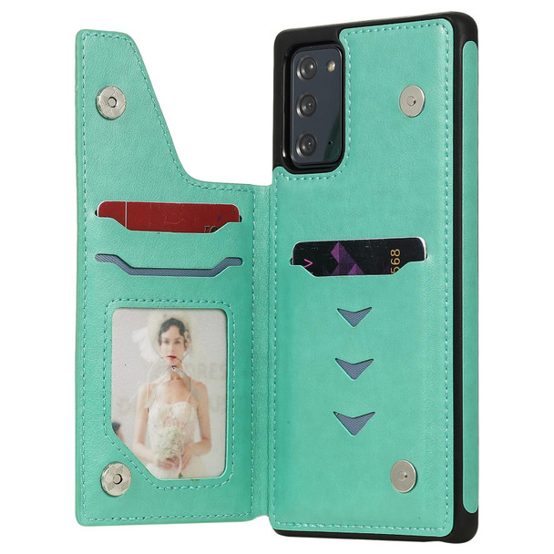 Butterfly Embossing Pattern Shockproof Protective Case with Holder & Card Slots & Photo Frame - Samsung Galaxy Note20(Green)