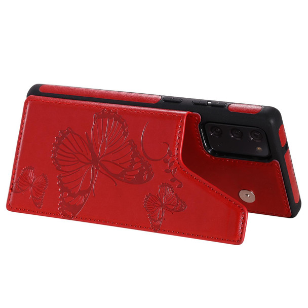 Butterfly Embossing Pattern Shockproof Protective Case with Holder & Card Slots & Photo Frame - Samsung Galaxy Note20(Red)