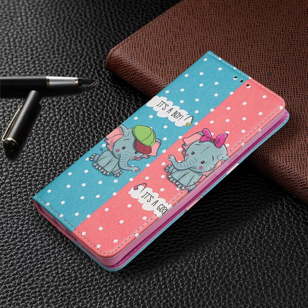 Samsung Galaxy A71 Colored Drawing Pattern Invisible Magnetic Horizontal Flip PU Leather Case with Holder & Card Slots & Wallet(Elephant)