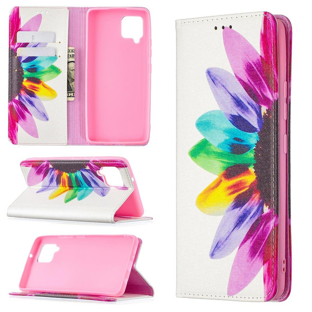 Samsung Galaxy A42 5G Colored Drawing Pattern Invisible Magnetic Horizontal Flip PU Leather Case with Holder & Card Slots & Wallet(Sun Flower)
