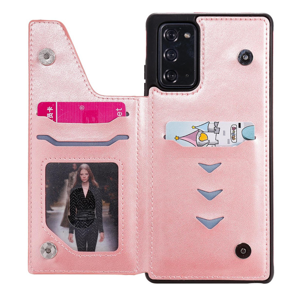 Cat Bee Embossing Pattern Shockproof Protective Case with Card Slots & Photo Frame - Samsung Galaxy Note20(Rose Gold)