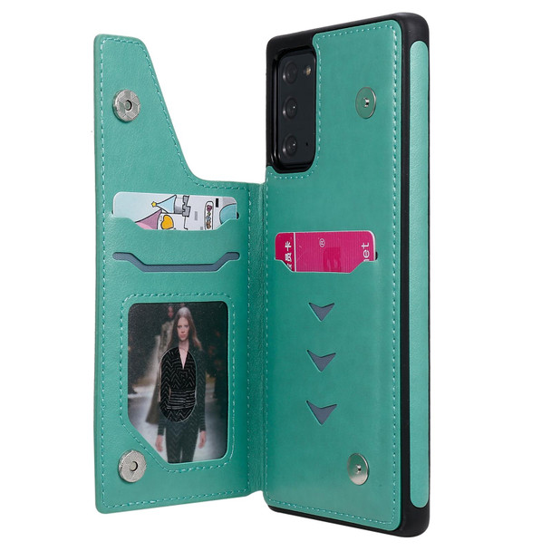 Cat Bee Embossing Pattern Shockproof Protective Case with Card Slots & Photo Frame - Samsung Galaxy Note20 (Green)