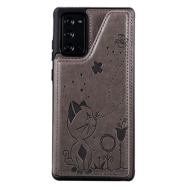 Cat Bee Embossing Pattern Shockproof Protective Case with Card Slots & Photo Frame - Samsung Galaxy Note20(Grey)