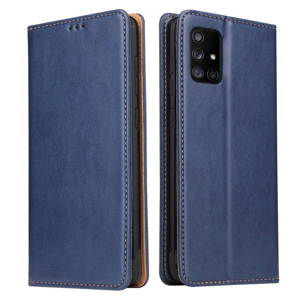 Samsung Galaxy A51 5G Fierre Shann PU Genuine Leather Texture Horizontal Flip Leather Case with Holder & Card Slots & Wallet(Blue)