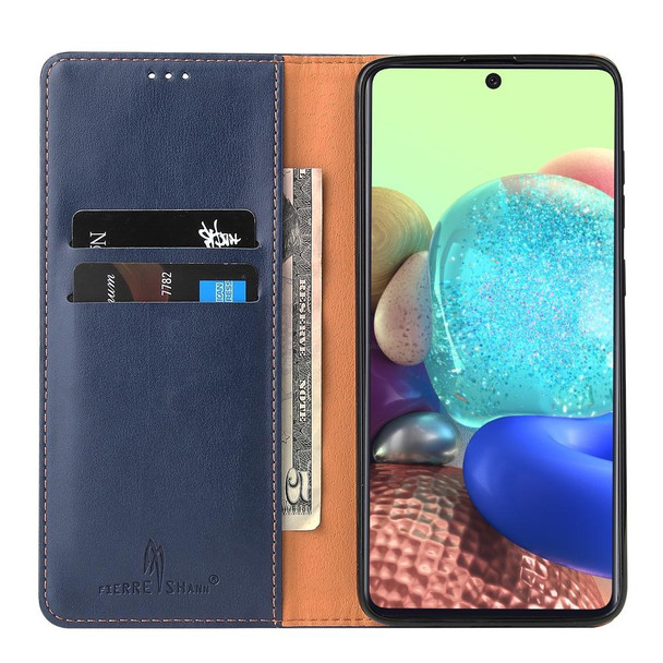 Samsung Galaxy A51 5G Fierre Shann PU Genuine Leather Texture Horizontal Flip Leather Case with Holder & Card Slots & Wallet(Blue)