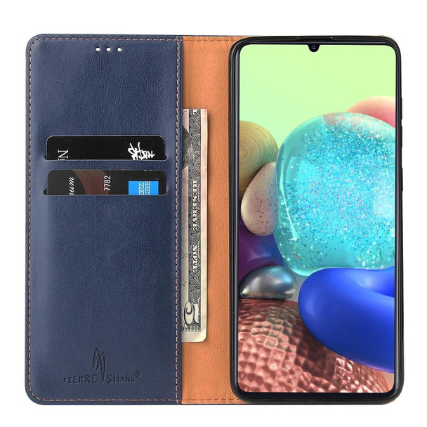 Samsung Galaxy A31 Fierre Shann PU Genuine Leather Texture Horizontal Flip Leather Case with Holder & Card Slots & Wallet(Blue)