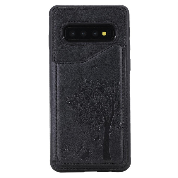Galaxy S10 Cat Tree Embossing Pattern Shockproof Protective Case with Card Slots & Photo Frame(Black)
