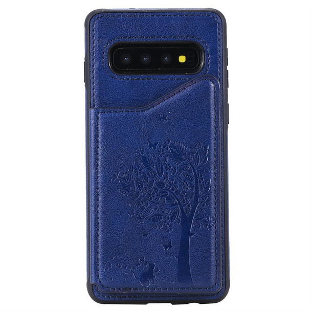 Galaxy S10 Cat Tree Embossing Pattern Shockproof Protective Case with Card Slots & Photo Frame(Blue)