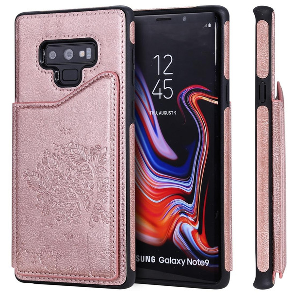 Galaxy Note 9 Cat Tree Embossing Pattern Shockproof Protective Case with Card Slots & Photo Frame(Rose Gold)