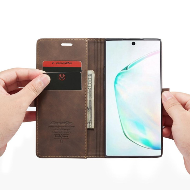 CaseMe-013 Multifunctional Horizontal Flip Leatherette Case with Card Slot & Holder & Wallet for Galaxy Note 10+(Coffee)