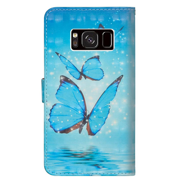 3D Painting Pattern Horizontal Flip TPU + PU Leatherette Case with Holder & Card Slots & Wallet - Galaxy S8(Three Butterfly)