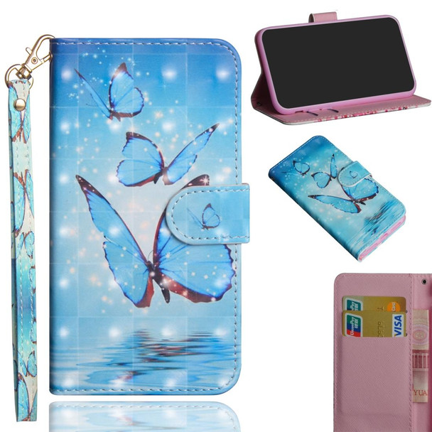 3D Painting Pattern Horizontal Flip TPU + PU Leatherette Case with Holder & Card Slots & Wallet - Galaxy A20 / Galaxy A30(Three Butterfly)