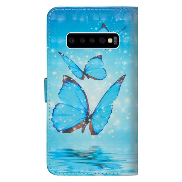 3D Painting Pattern Horizontal Flip TPU + PU Leatherette Case with Holder & Card Slots & Wallet - Galaxy S10+(Three Butterfly)