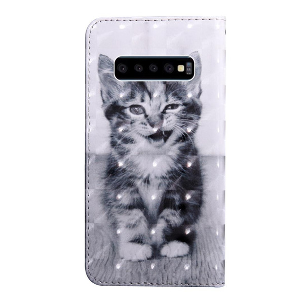 3D Painting Pattern Coloured Drawing Horizontal Flip TPU + PU Leatherette Case with Holder & Card Slots & Wallet - Galaxy S10(Smile Cat)