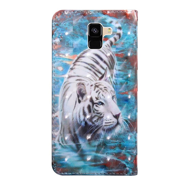 3D Painting Pattern Coloured Drawing Horizontal Flip TPU + PU Leatherette Case with Holder & Card Slots & Wallet - Galaxy A8 (2018)(Tiger)