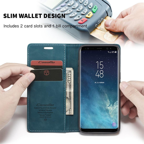 CaseMe-013 Multifunctional Retro Frosted Horizontal Flip Leatherette Case with Card Slot & Holder & Wallet for Galaxy S8(Blue)