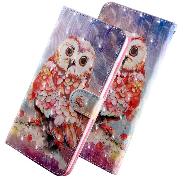 3D Painting Pattern Coloured Drawing Horizontal Flip TPU + PU Leatherette Case with Holder & Card Slots & Wallet - Galaxy J4+(Color Owl)