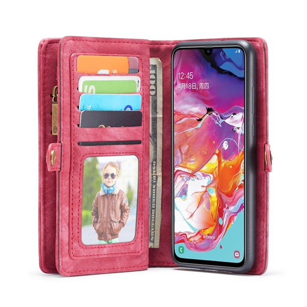 CaseMe-008 Detachable Multifunctional Horizontal Flip Leatherette Case with Card Slot & Holder & Zipper Wallet & Photo Frame for Galaxy A70(Red)