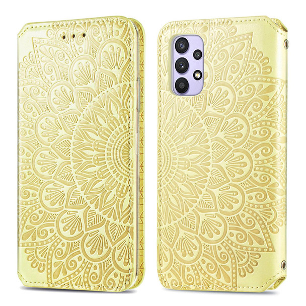 Samsung Galaxy A32 4G Blooming Mandala Embossed Pattern Magnetic Horizontal Flip Leather Case with Holder & Card Slots & Wallet(Yellow)