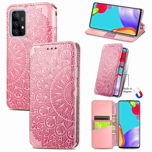 Samsung Galaxy A52 5G / 4G Blooming Mandala Embossed Pattern Magnetic Horizontal Flip Leather Case with Holder & Card Slots & Wallet(Pink)