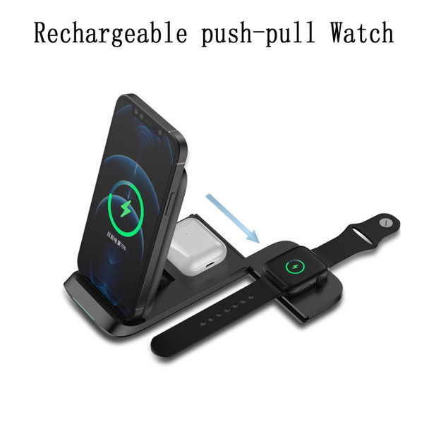 V8 3 in 1 Folding Portable Mobile Phone Watch Multi-Function Charging Stand Wireless Charger for iPhones & Apple Watch & Airpods (Black)