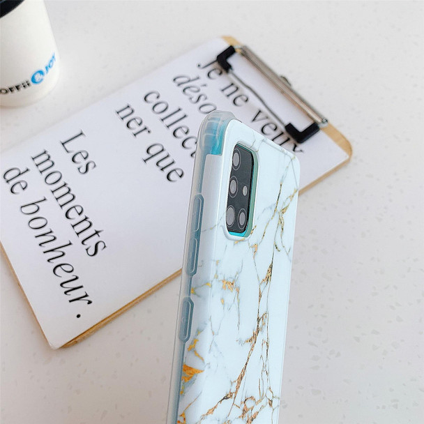 Four Corners Anti-Shattering Flow Gold Marble IMD Phone Back Cover Case - Samsung Galaxy A71(4G)(Sky Blue DL8)