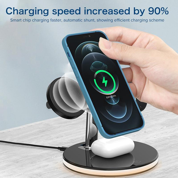 3 in 1 15W Multi-function Magnetic Wireless Charger for Mobile Phones & Apple Watches & AirPods 1 / 2 / Pro, with Colorful LED Light(Black)