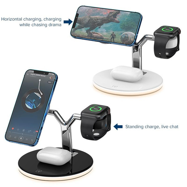 3 in 1 15W Multi-function Magnetic Wireless Charger for Mobile Phones & Apple Watches & AirPods 1 / 2 / Pro, with Colorful LED Light(Black)