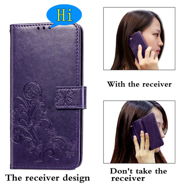 Four-leaf Clasp Embossed Buckle Mobile Phone Protection Leather Case with Lanyard & Card Slot & Wallet & Bracket Function - Samsung Galaxy S21 Ultra 5G(Purple)