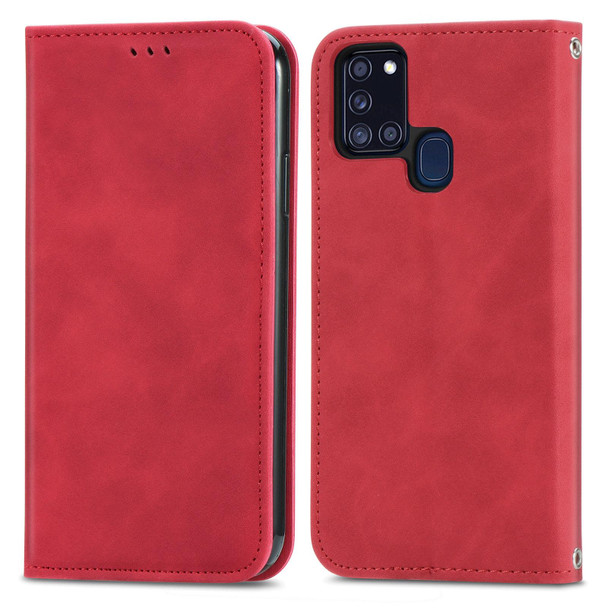 Samsung Galaxy A21s (EU) Retro Skin Feel Business Magnetic Horizontal Flip Leather Case with Holder & Card Slots & Wallet & Photo Frame(Red)