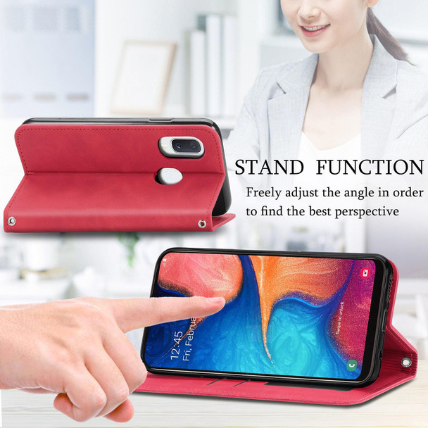 Samsung Galaxy A20e Retro Skin Feel Business Magnetic Horizontal Flip Leather Case with Holder & Card Slots & Wallet & Photo Frame(Red)