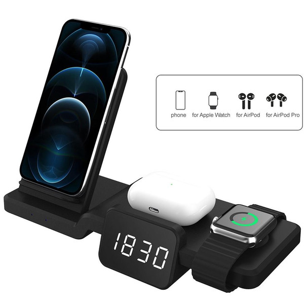 C100 5 In 1 Clock Wireless Charger Charging Holder Stand Station - iPhone / Apple Watch / AirPods