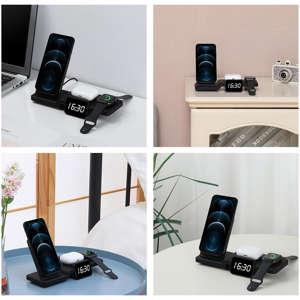 C100 5 In 1 Clock Wireless Charger Charging Holder Stand Station - iPhone / Apple Watch / AirPods