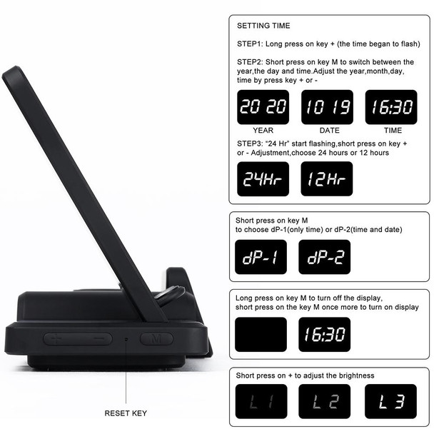 C100 5 In 1 Clock Wireless Charger Charging Holder Stand Station - iPhone / Apple Watch / AirPods