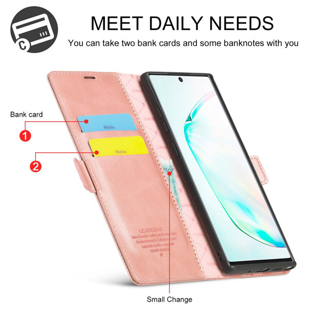 Samsung Galaxy Note10 LC.IMEEK Strong Magnetism Ultra-thin Horizontal Flip Shockproof Matte TPU + PU Leather Case with Holder & Card Slots & Wallet(Rose Gold)