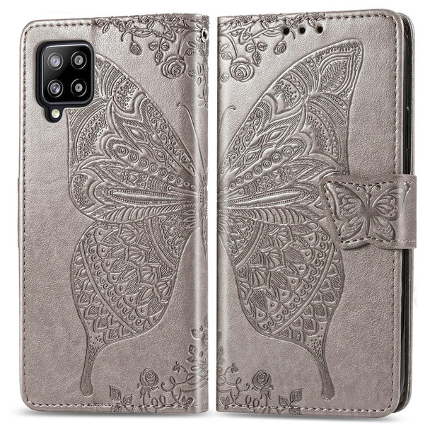 Galaxy A42 5G Butterfly Love Flower Embossed Horizontal Flip Leather Case with Bracket / Card Slot / Wallet / Lanyard(Gray)