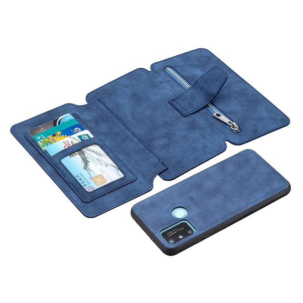 Huawei Honor 9A Detachable Frosted Magnetic Horizontal Flip Leather Case with Card Slots & Holder & Zipper Wallet & Photo Frame(Blue)